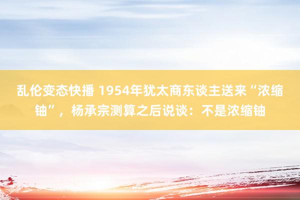 乱伦变态快播 1954年犹太商东谈主送来“浓缩铀”，杨承宗测算之后说谈：不是浓缩铀