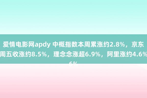 爱情电影网apdy 中概指数本周累涨约2.8%，京东周五收涨约8.5%，理念念涨超6.9%，阿里涨约4.6%